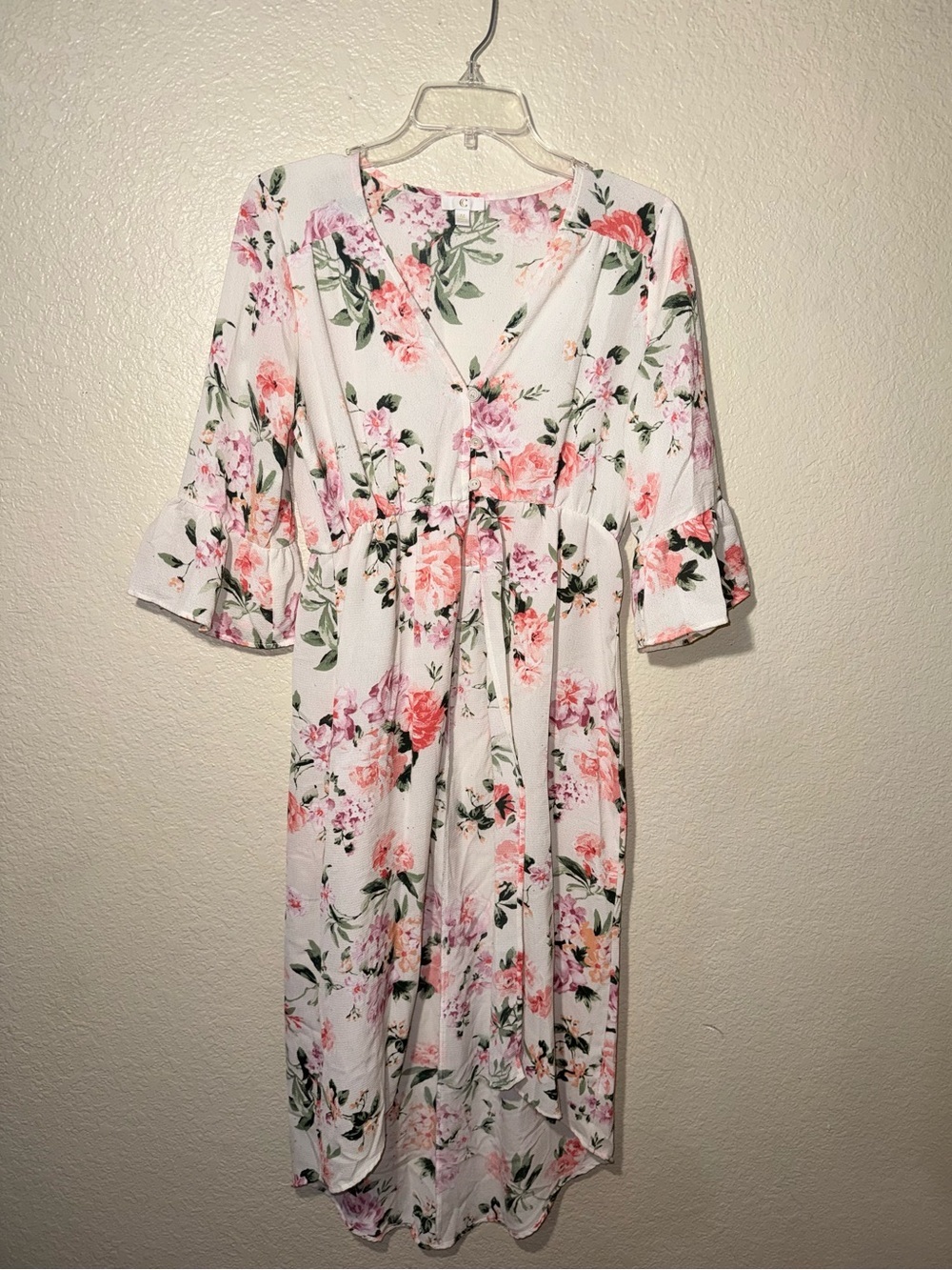 Womens Floral Kimono Cardigan Cover Up Bell Sleeve Open Front Boho M